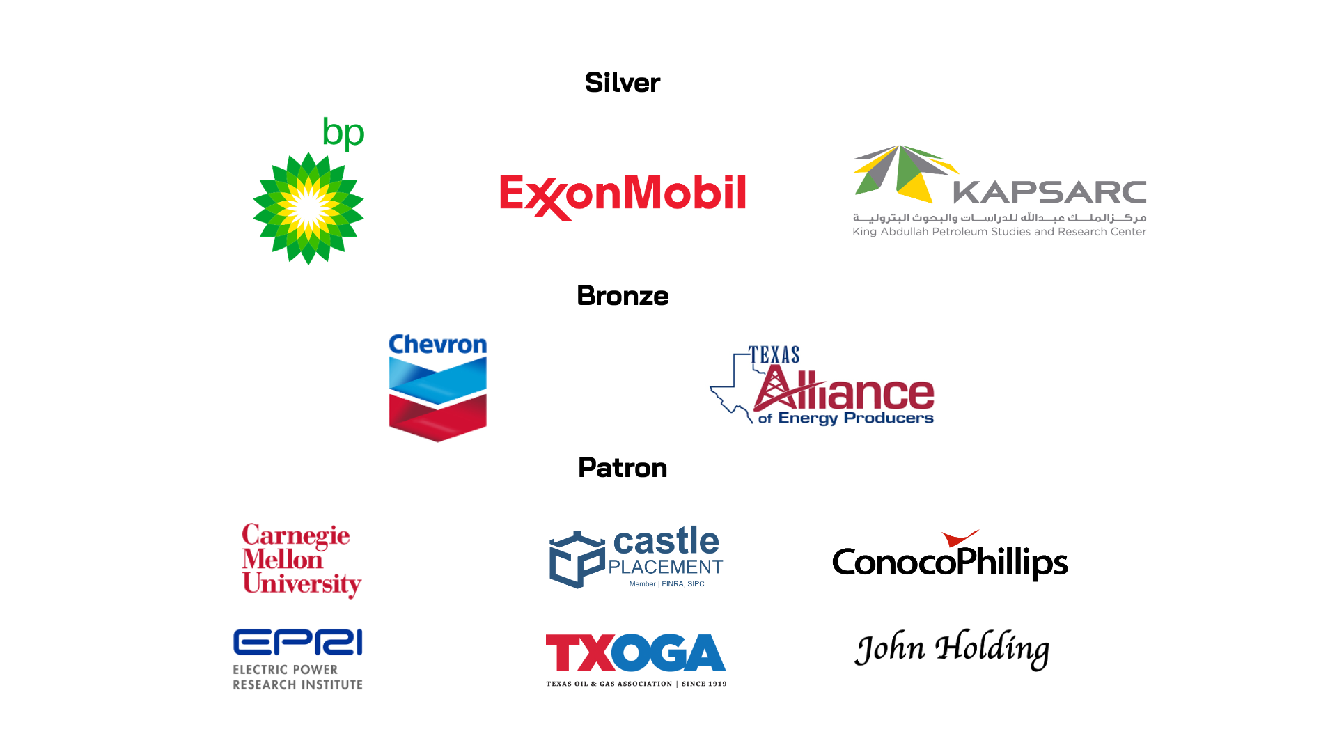 castleplacement, bp, chevron, carnegie mellon, conoco phillips, epri, exxonmobil, john holding, kapsarc, texas alliance, txoga