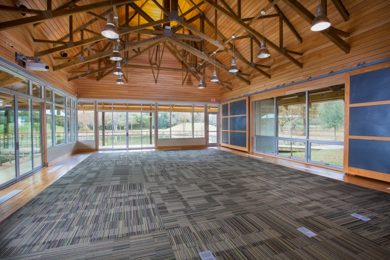 interior of auditorium, with pond view