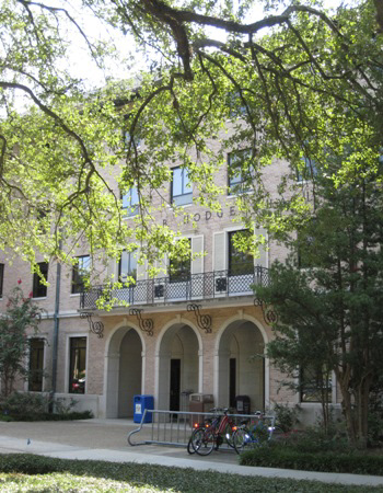 Hodges Hall seen through trees