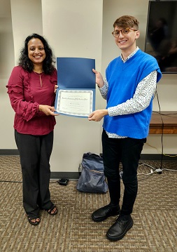 Awardee Austin Svedjan and Awards Chair Asiya Alam