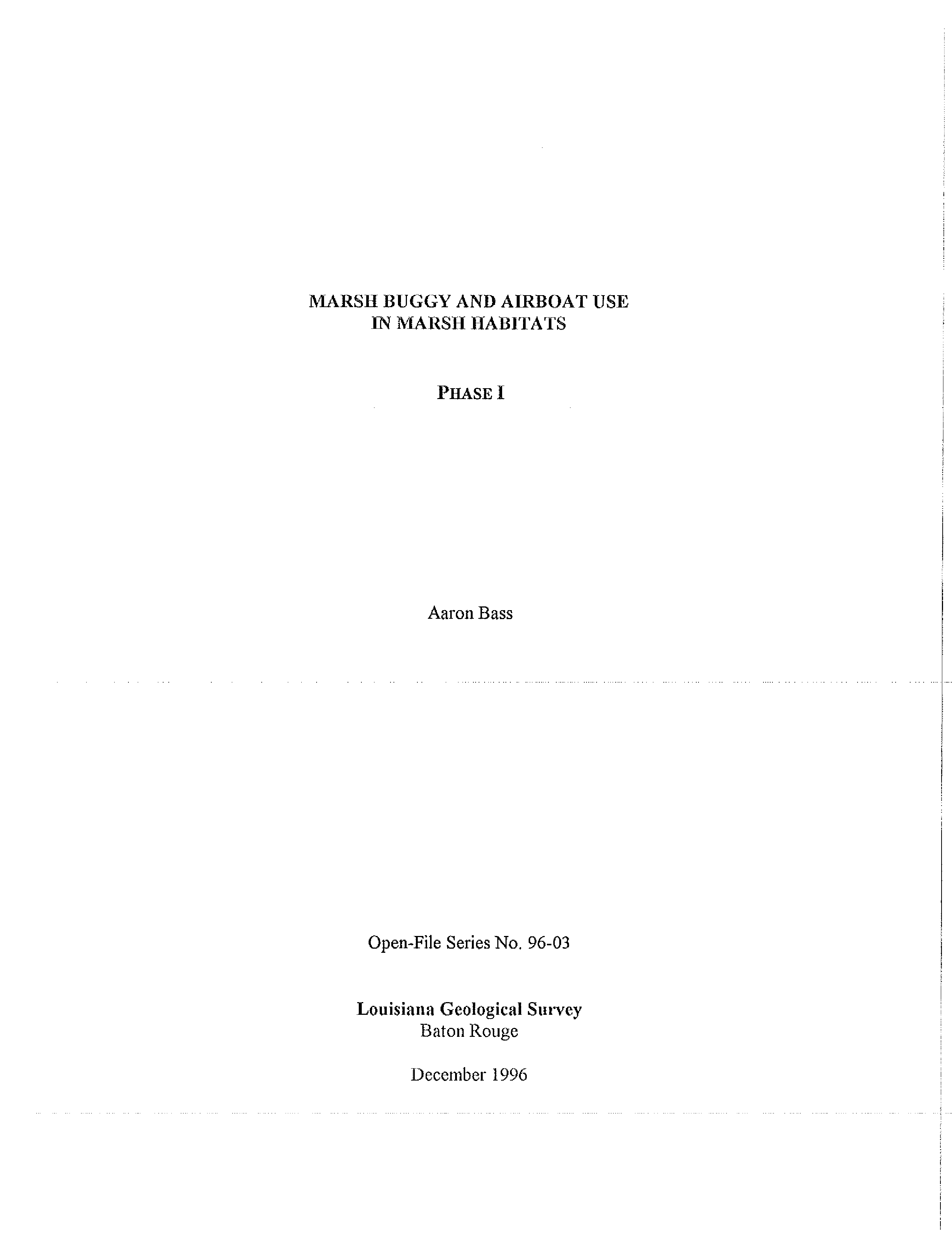 Marsh Buggy and Airboat Use in Marsh Habitats, Phase I