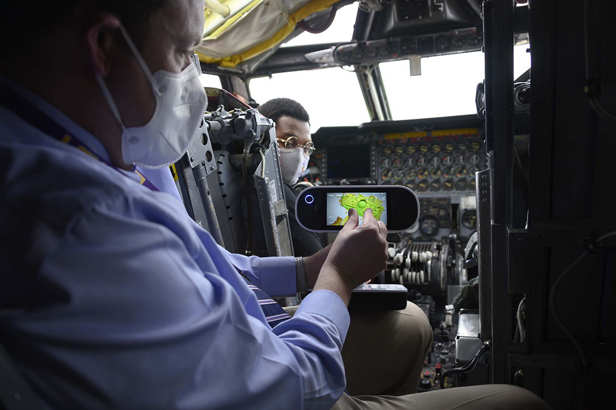 Joshua Ricard and Scott Isaacs in the cockpit of the B-52 on Barksdale Air Force Base